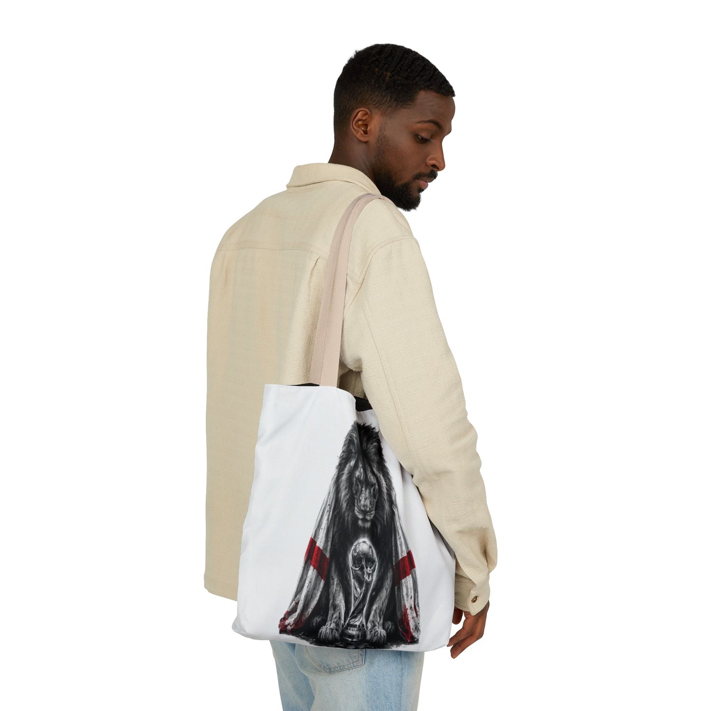 England Lion Guardian Canvas Tote — Protective Lion & Cub Illustration Tote Bag