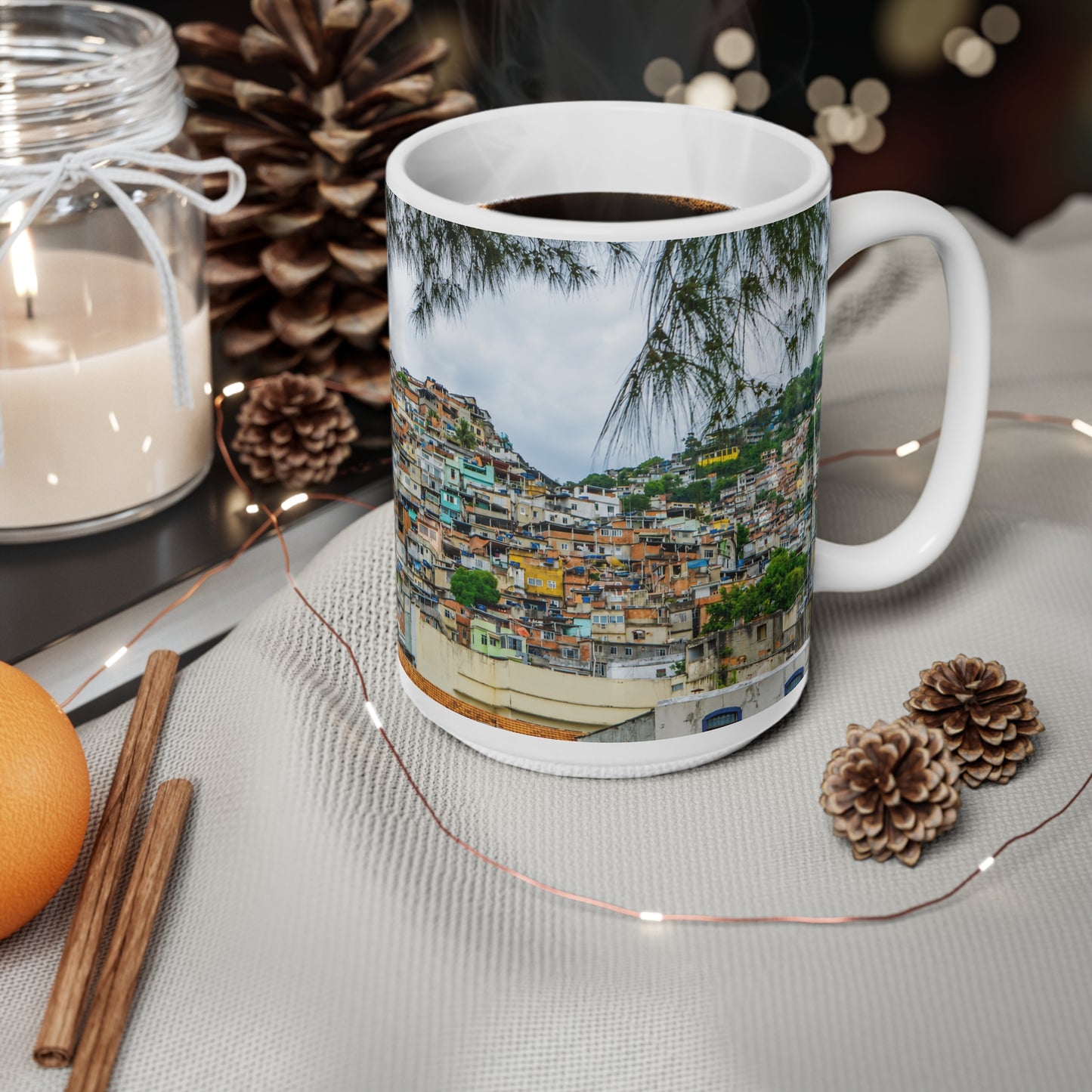Favela Cityscape Coffee Mug — Tropical Rio Panorama Ceramic Mug (11oz, 15oz)