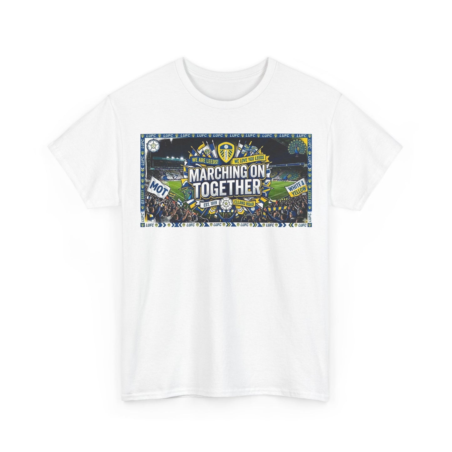 Leeds United T-Shirt — "Marching On Together" Fan Tee (Soccer Supporter Graphic)