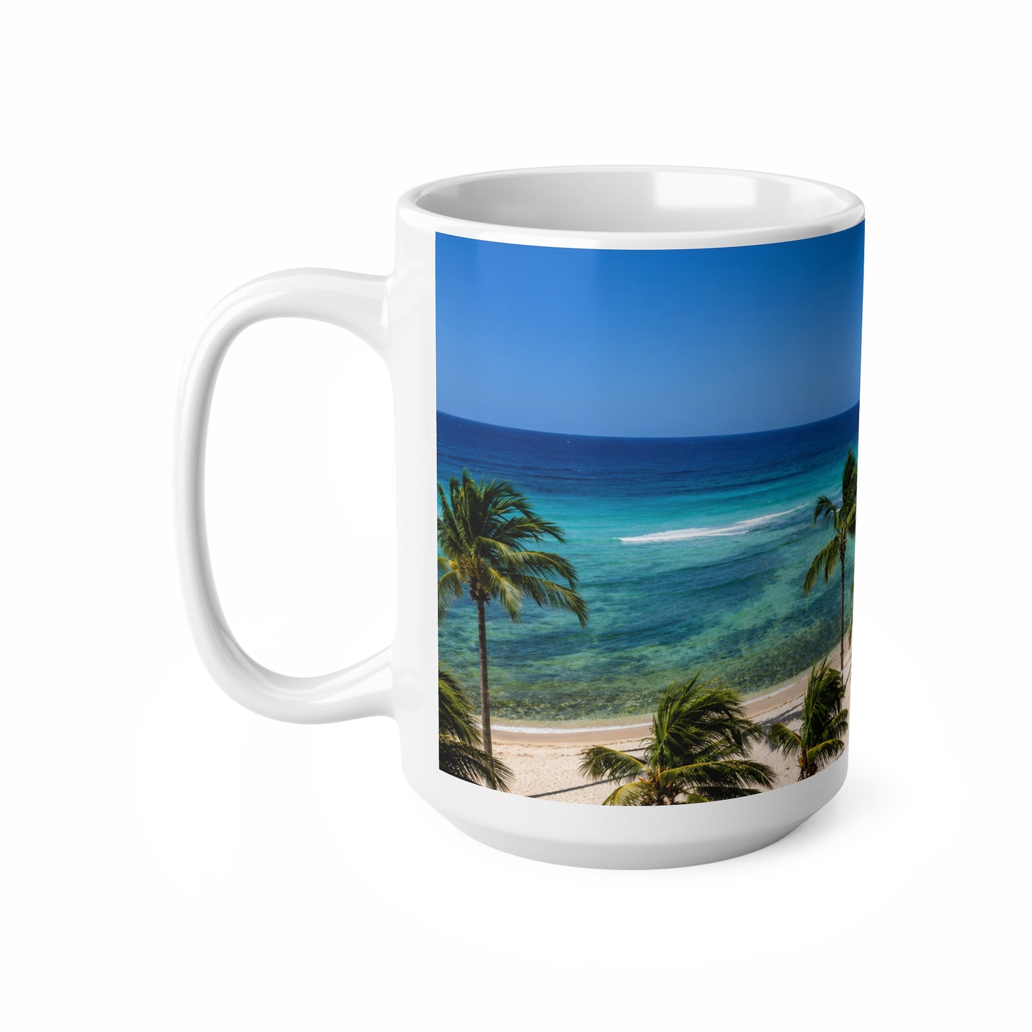 Barbados Beach Palm Trees Coffee Mug — Tropical Ocean Panorama Ceramic Mug (11oz & 15oz)