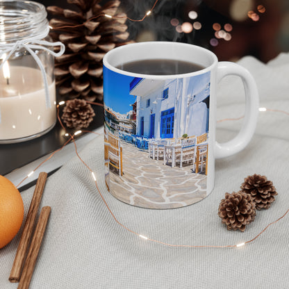 Mediterranean Seaside Photo Mug — Scenic Beach Cafe Ceramic Coffee Cup (11oz, 15oz)