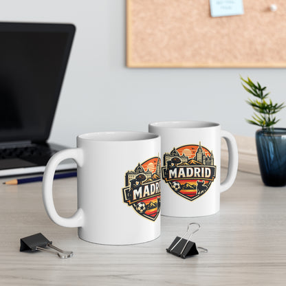 Madrid Souvenir Mug – Vintage Cityscape & Football Ceramic Coffee Cup (11oz/15oz)