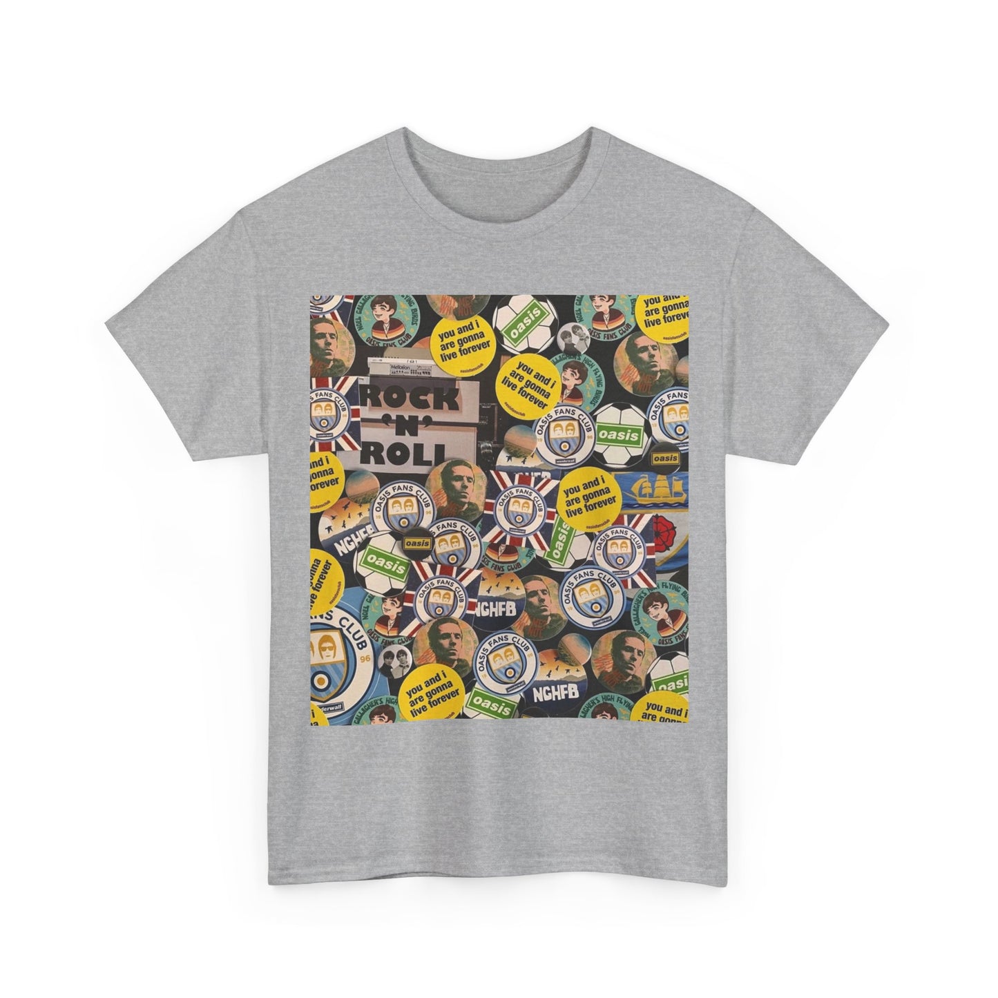 Oasis Rock & Roll Retro Button Collage Tee