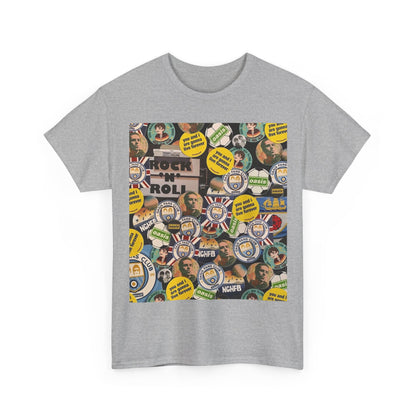 Oasis Rock & Roll Retro Button Collage Tee