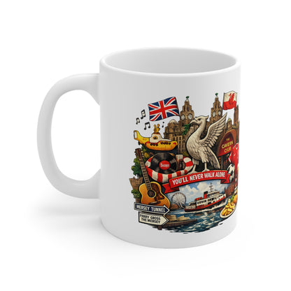 Liverpool Heritage Coffee Mug — "You'll Never Walk Alone" Illustrated Ceramic Cup (11oz/15oz)