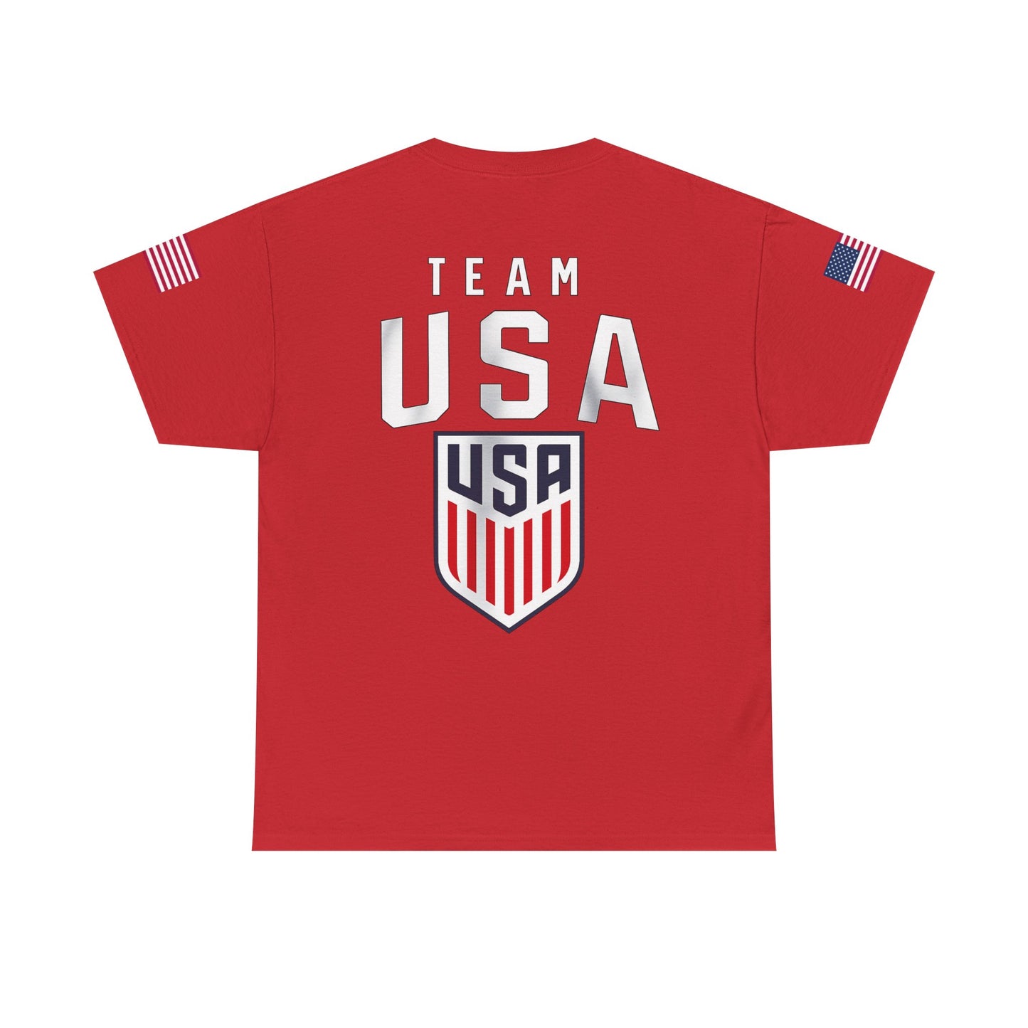 Team USA Flag T‑Shirt — Patriotic Navy Tee with Back Shield Logo