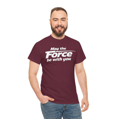 "May the Force Be With You" Retro Embossed Graphic T‑Shirt —