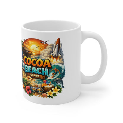 Cocoa Beach Florida Vintage Surf Mug – Retro Beach Scene Coffee Cup (11oz & 15oz)
