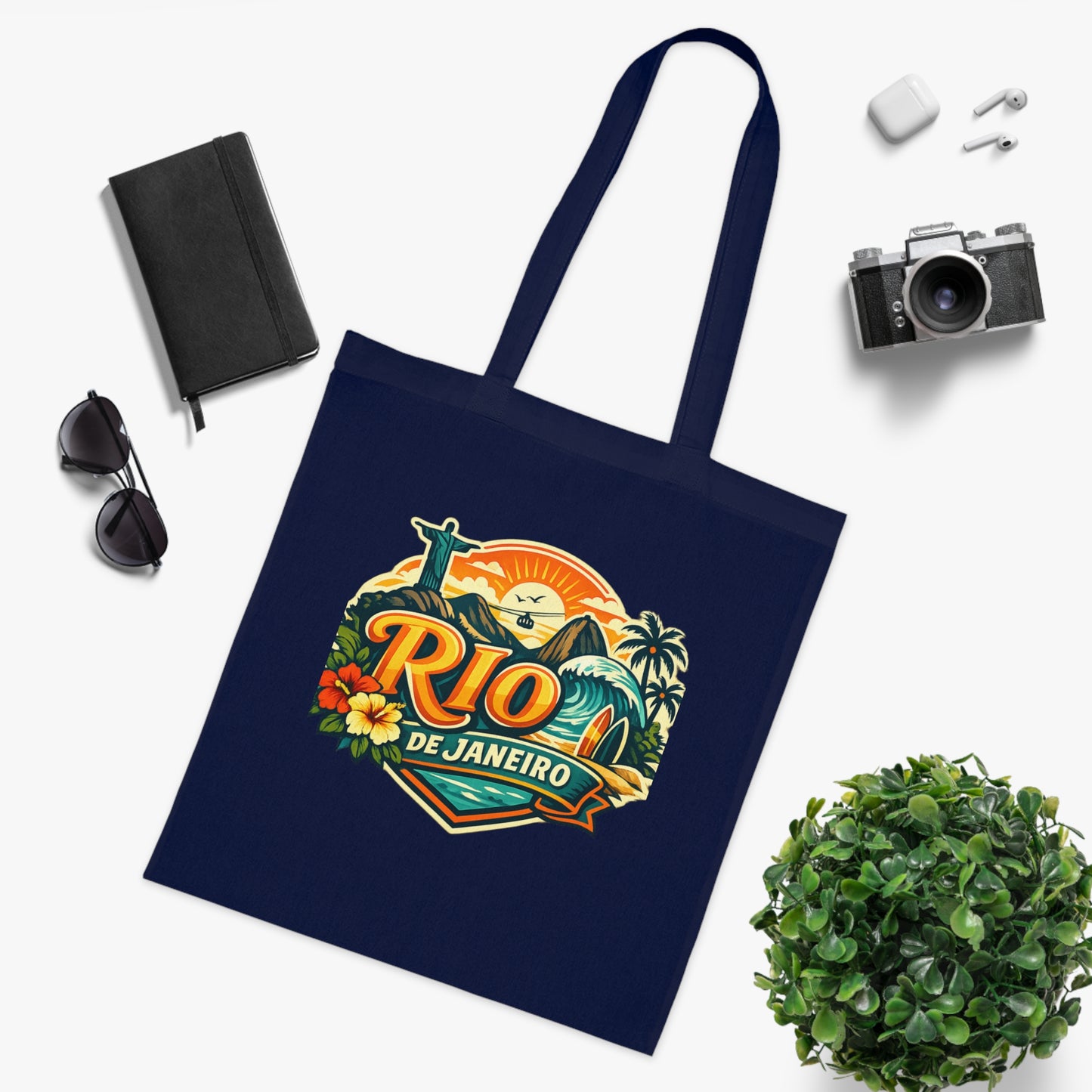 Rio de Janeiro / West Palm Beach Beach Tote — Retro Tropical Cotton Tote Bag