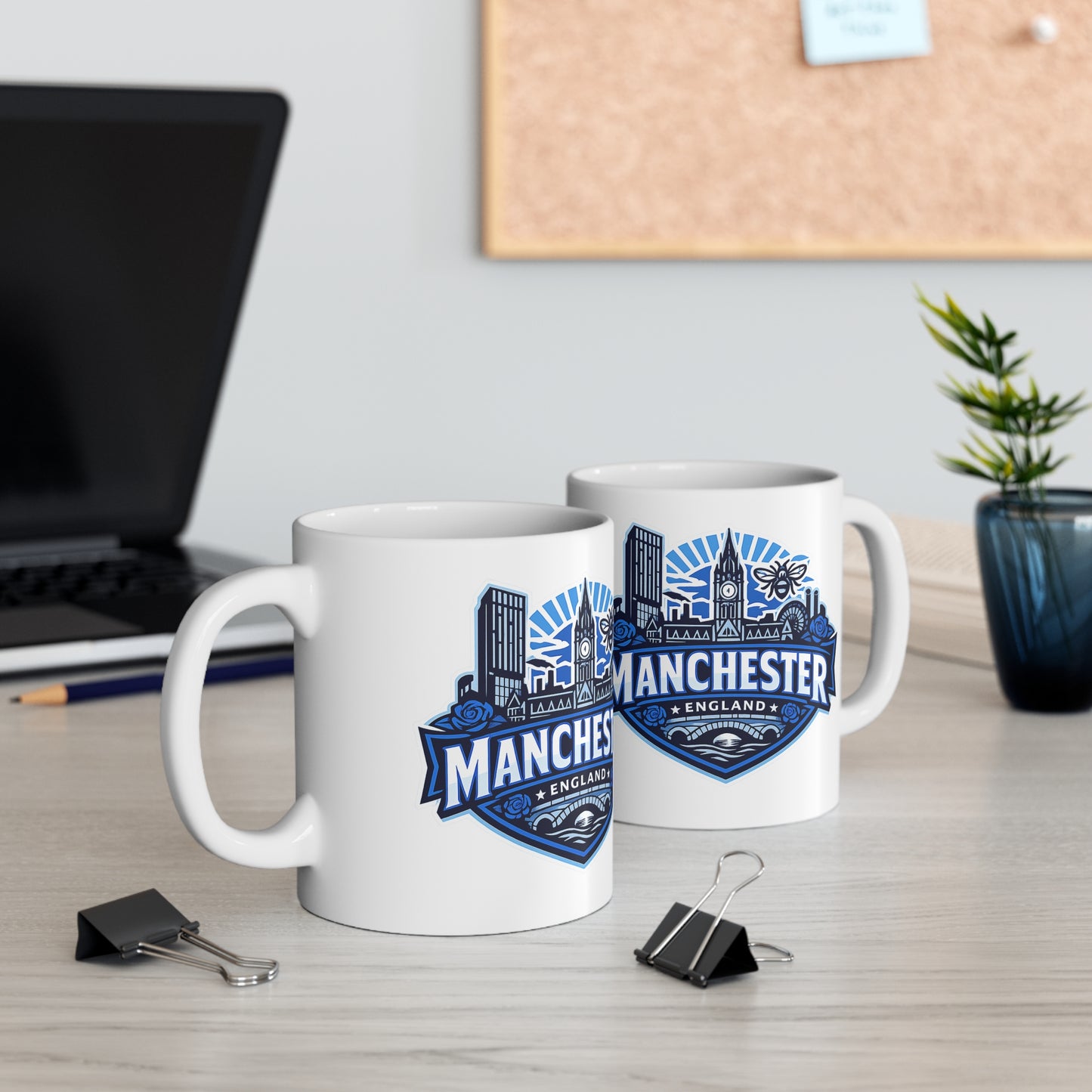 Manchester England Skyline Ceramic Mug — 11oz & 15oz Souvenir Coffee Cup