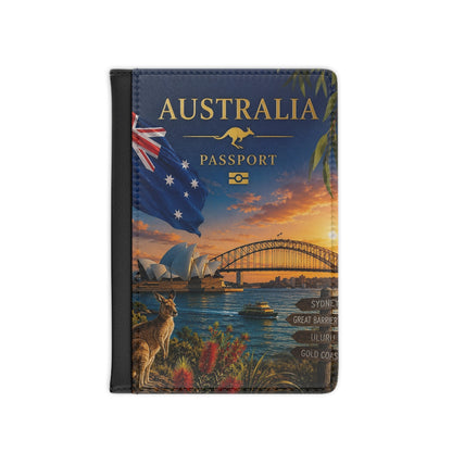 Australia Passport Cover — Sydney Harbour Kangaroo Travel Document Holder