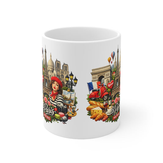 Paris landscape Ceramic Coffee Mug — Eiffel Tower, Baguettes & Metro Design (11oz/15oz)