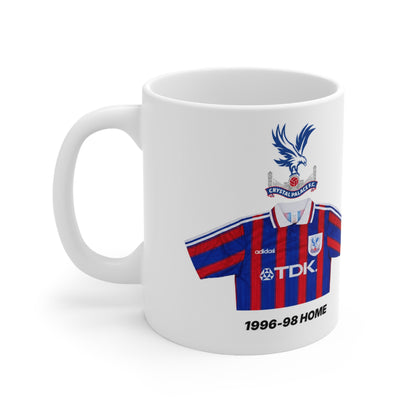 Crystal Palace Retro Football Shirt Mug — 1996-98 Home Jersey Ceramic Coffee Cup (11oz/15oz)