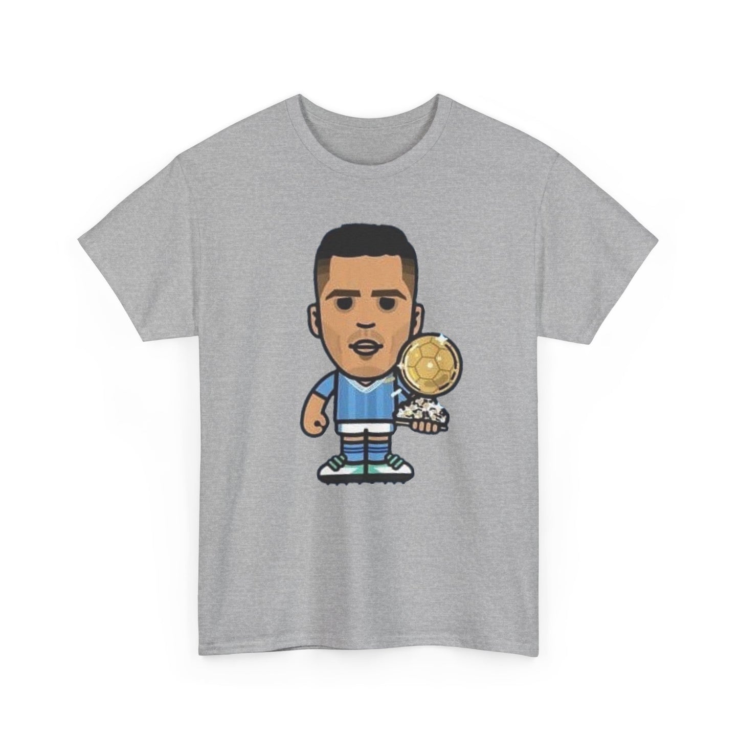 Rodri Manchester City Cartoon Tee — Player Holding Trophy Graphic Shirt