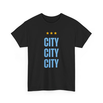Manchester City City City Tee — Minimal Skyline Graphic T‑Shirt with Three Stars