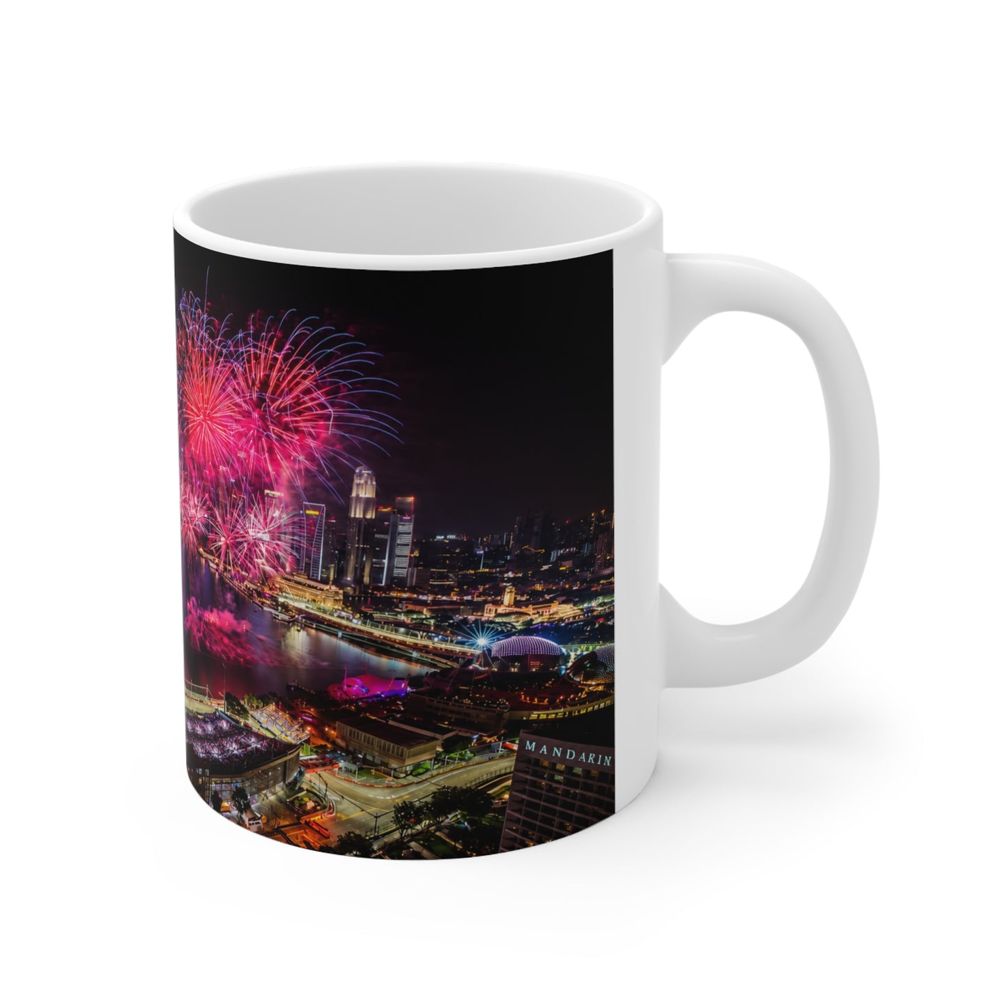 Singapore Night Skyline Coffee Mug — Marina Bay Fireworks 11oz/15oz