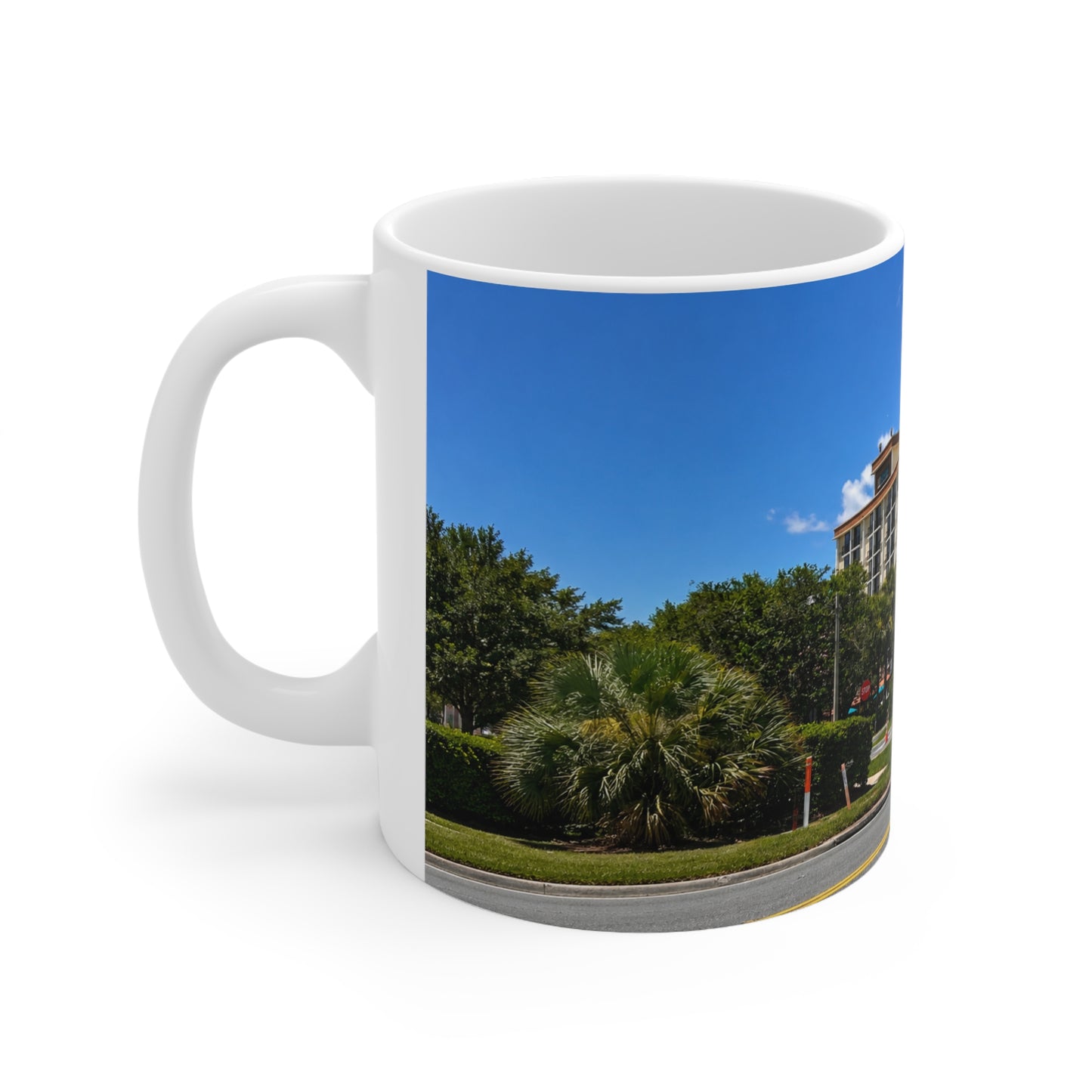 Rosen Inn Closest to Universal Orlando Ceramic Mug — Tropical Hotel & Palm Trees Coffee Cup (11oz, 15oz)