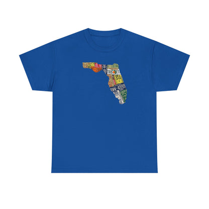 Florida License Plate Map T-Shirt — Vintage State Silhouette Tee