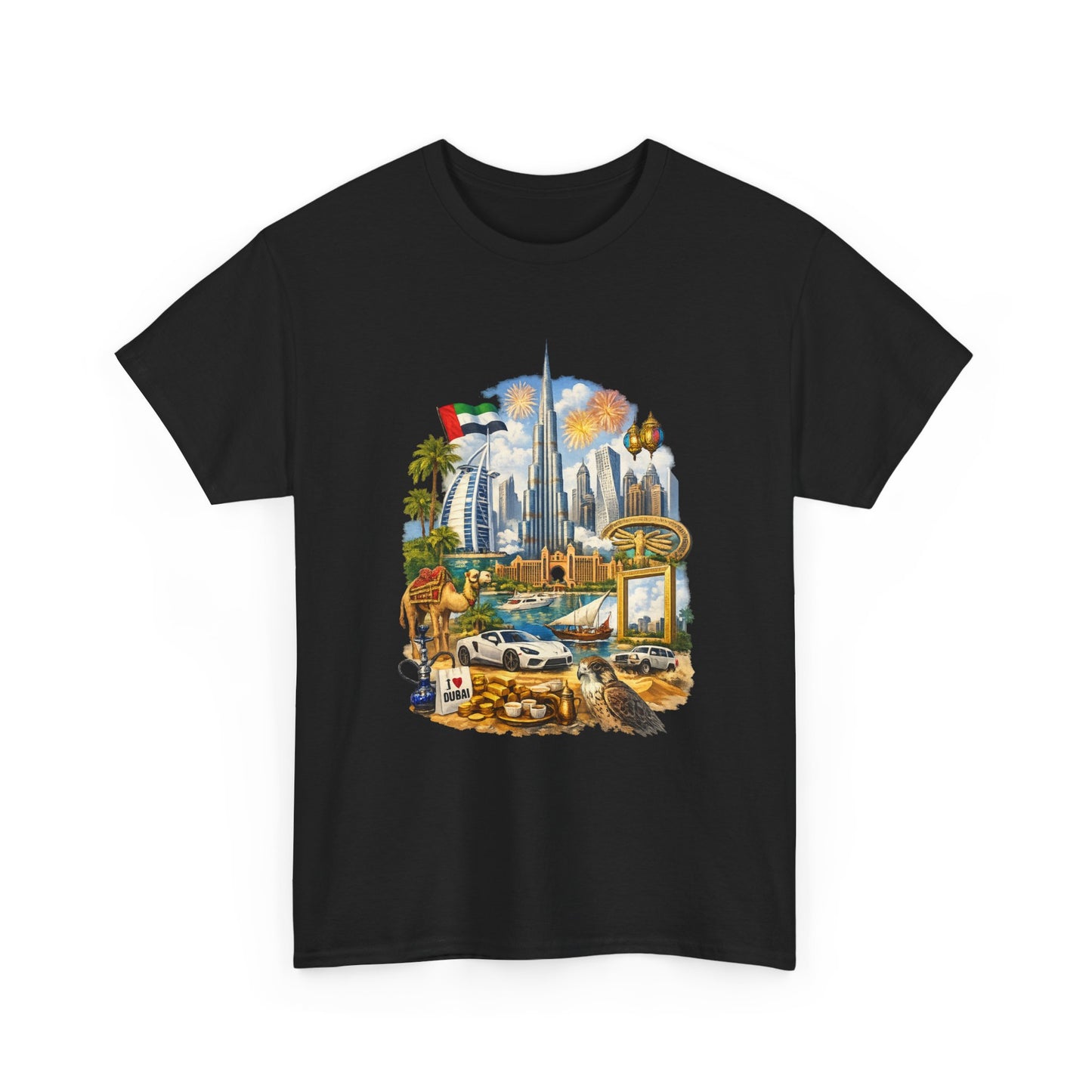 Dubai Skyline Beach Vacation T-Shirt – Retro Travel Collage Tee