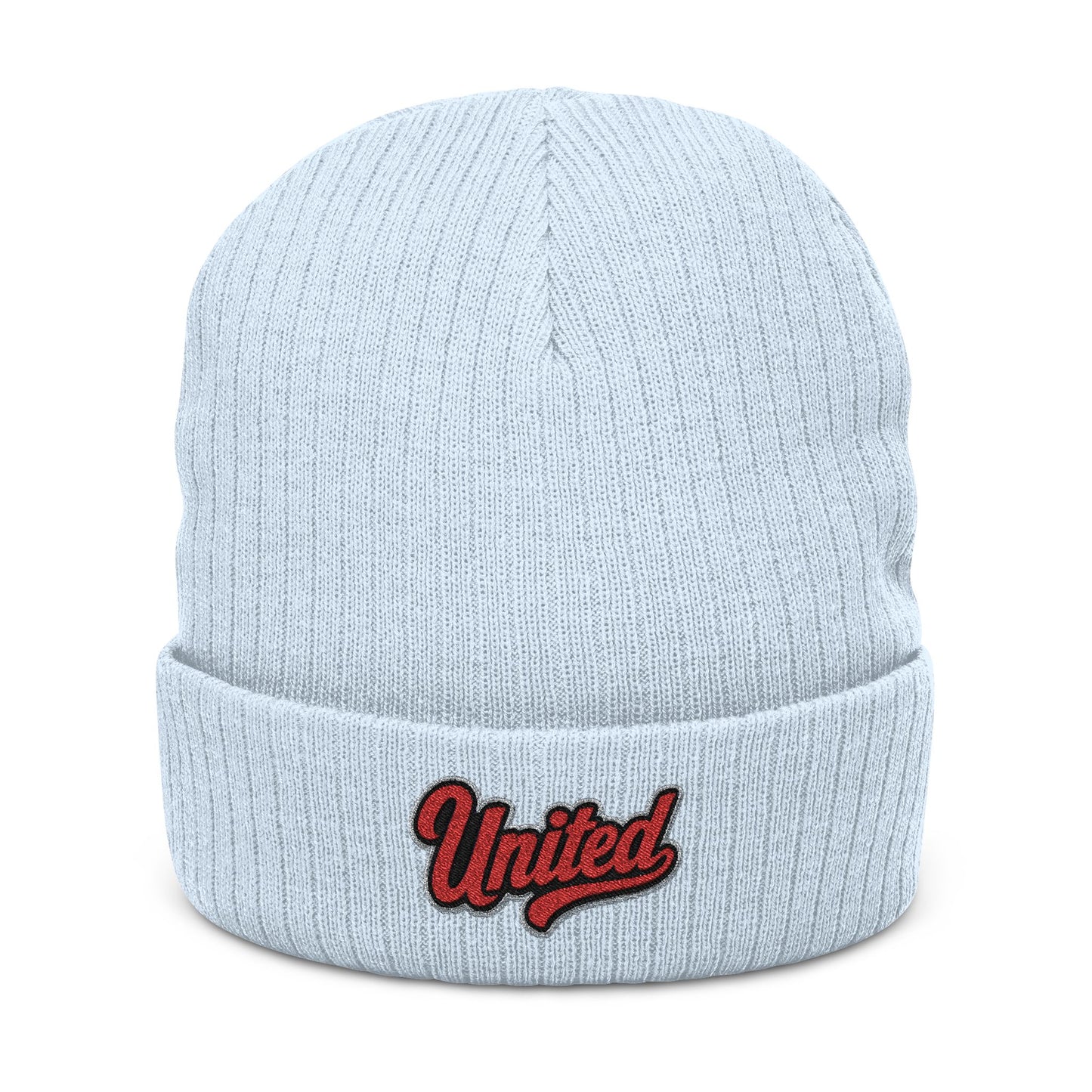 United Embroidered Ribbed Beanie — Cozy Knit Winter Hat