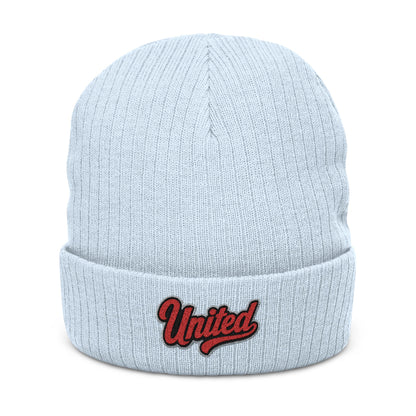 United Embroidered Ribbed Beanie — Cozy Knit Winter Hat