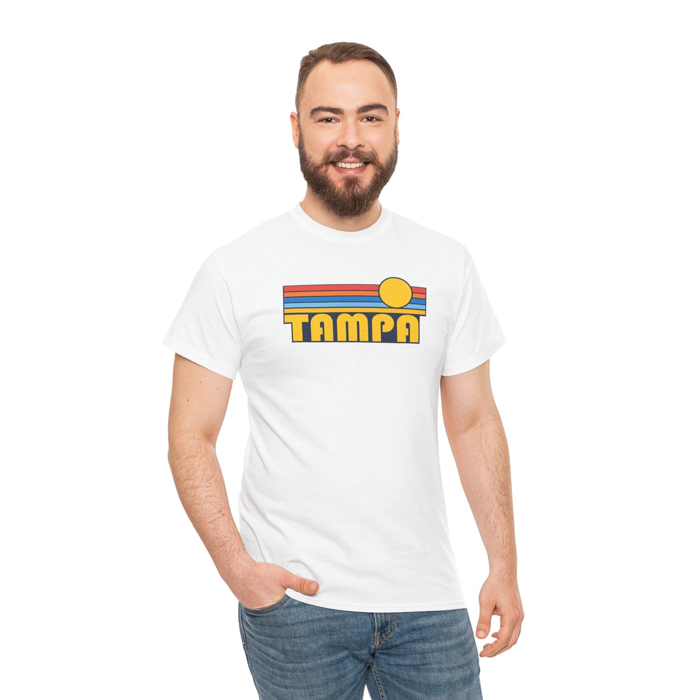 Tampa Retro Sunset T-Shirt — Vintage 70s Striped Beach Tee