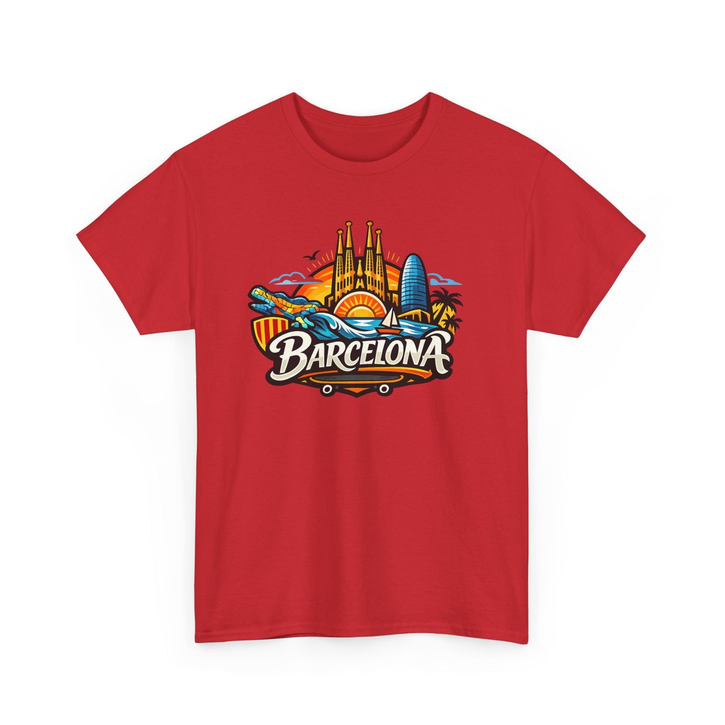 Barcelona Skyline Graphic Tee — Colorful Travel Souvenir T-Shirt