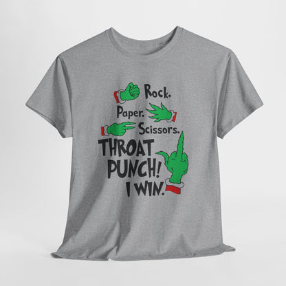 Funny Holiday Tee — "Rock. Paper. Scissors. Throat Punch! I Win" Graphic T-Shirt