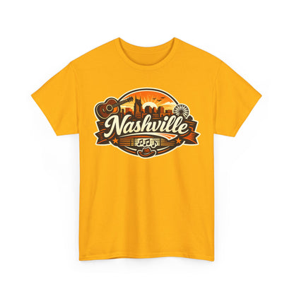 Nashville Skyline Guitar Tee – Retro Music City Souvenir Shirt