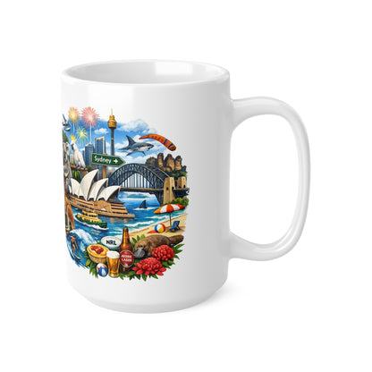 Sydney Australia Souvenir Coffee Mug — 11oz & 15oz Ceramic Cup with Opera House, Harbour Bridge & Native Wildlife