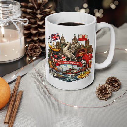 Liverpool Heritage Coffee Mug — "You'll Never Walk Alone" Illustrated Ceramic Cup (11oz/15oz)