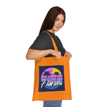 Florida Sunset Palm Tote Bag — Retro Beach Cotton Tote