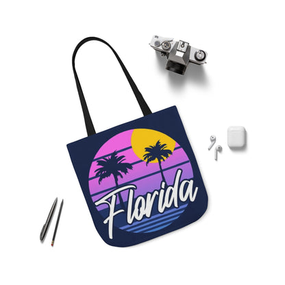 Florida Sunset Palm Tote Bag — Retro Beach Canvas Tote