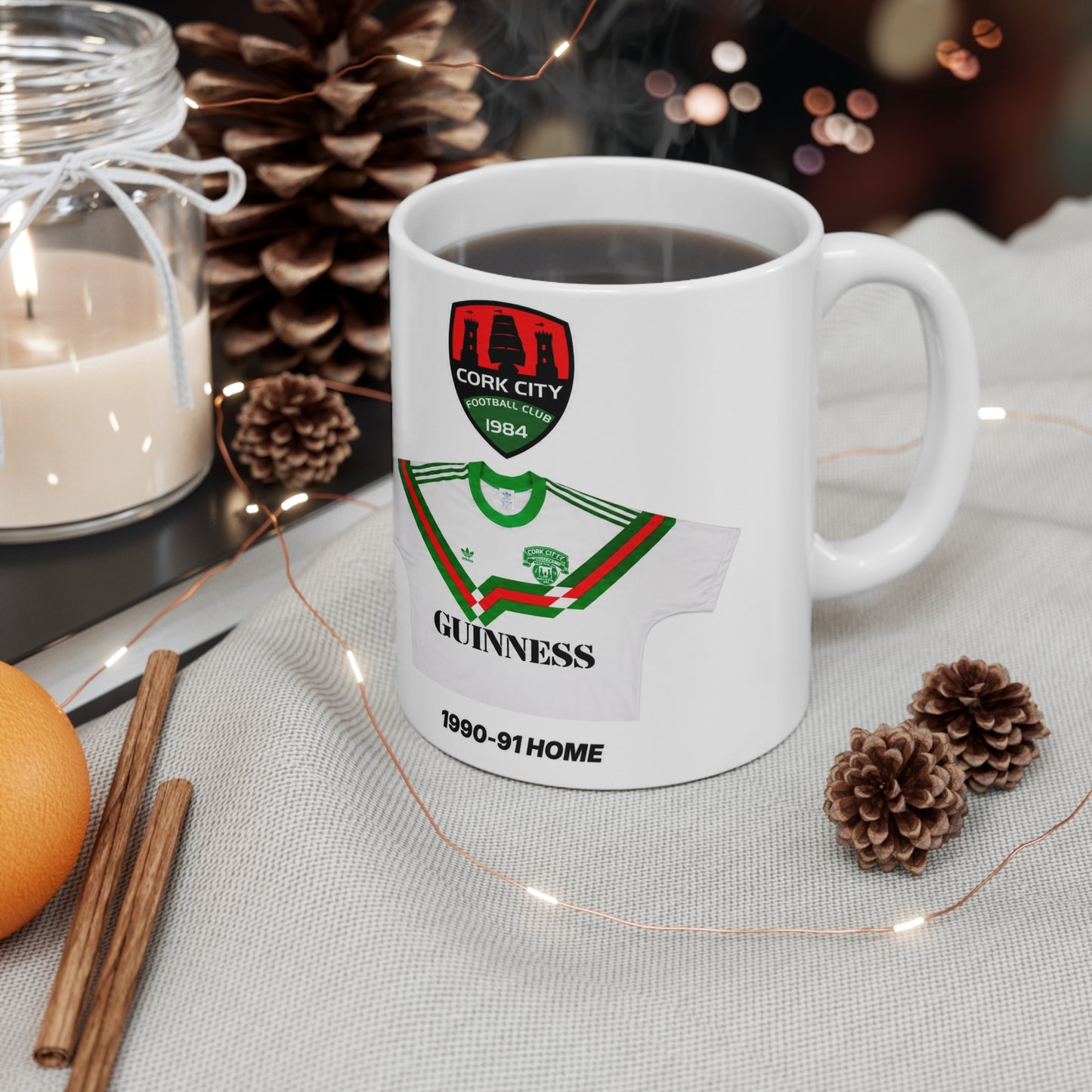 Cork City 1990-91 Home Jersey Mug — Guinness Ceramic Coffee Cup (11oz, 15oz)