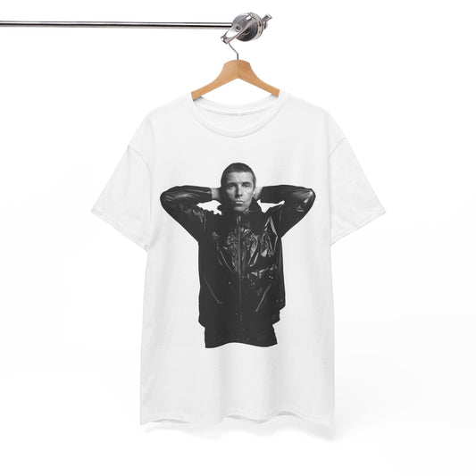 Noel Gallagher Portrait Graphic Tee — Monochrome Leather Jacket Photo Print