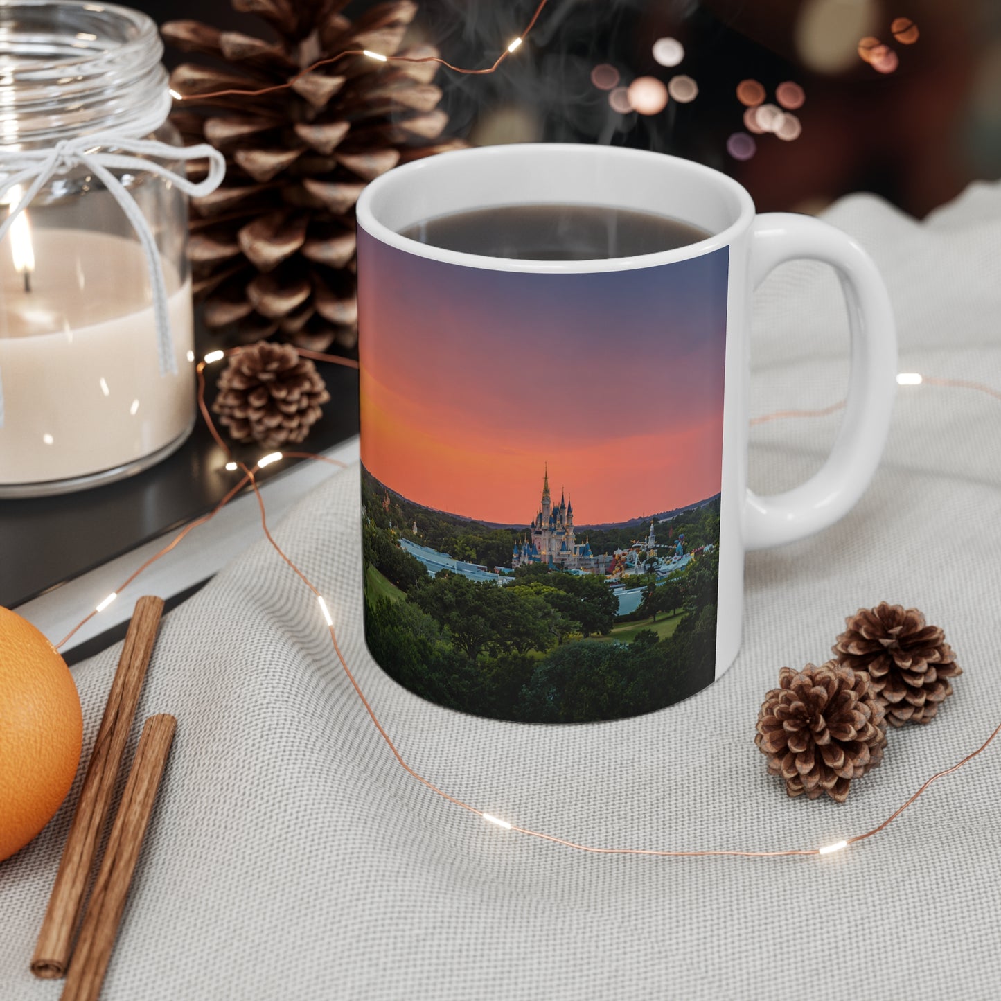 Sunset over Magic Kingdom Landscape Ceramic Mug — 11oz & 15oz Scenic Coffee Cup