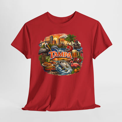 Tampa Florida Retro Scenic Tee — Vintage Beach, Skyline & Wildlife Graphic