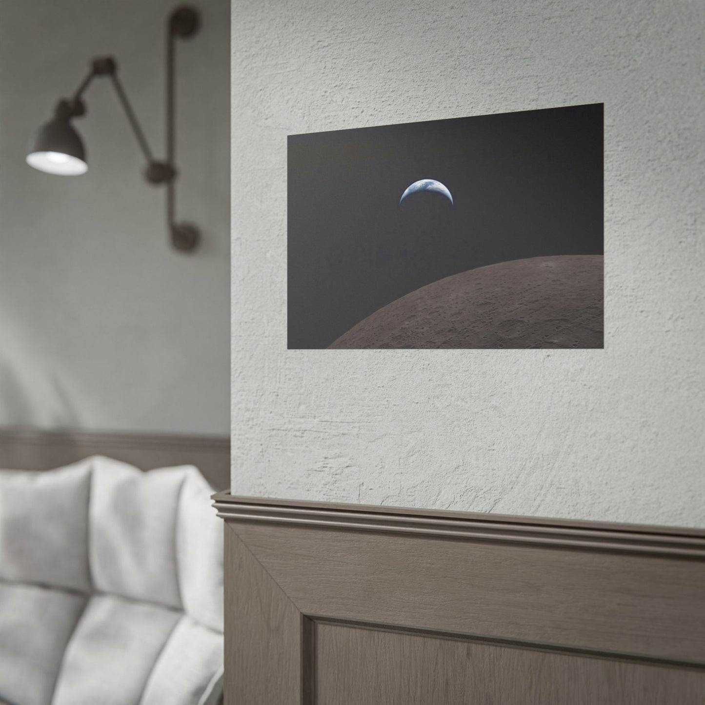 Moonrise Over Lunar Surface Poster — Minimalist Space Photography Print