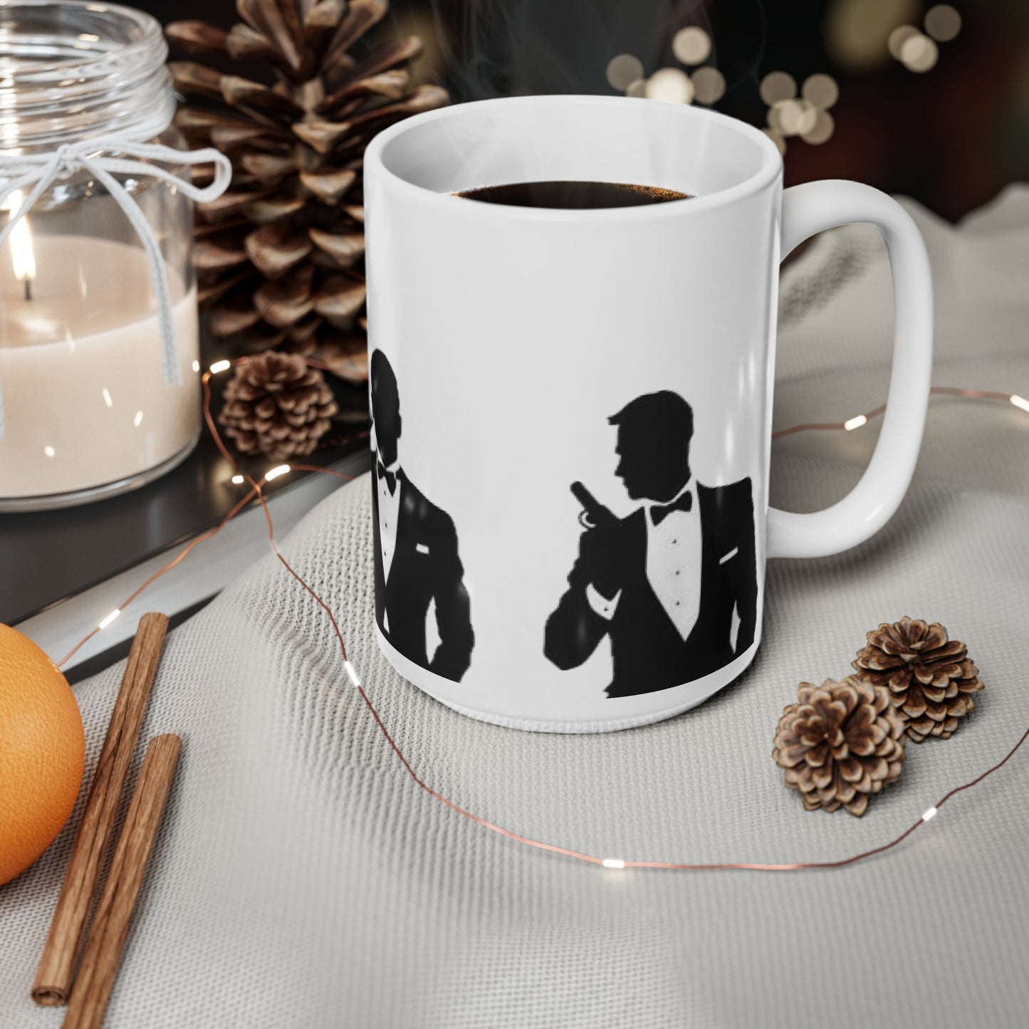 Spy Silhouette Ceramic Coffee Mug – James Bond Martini & Gun Design (11oz, 15oz)