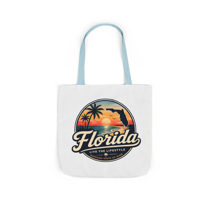 Florida Sunset Canvas Tote Bag — Retro Palm Beach Design