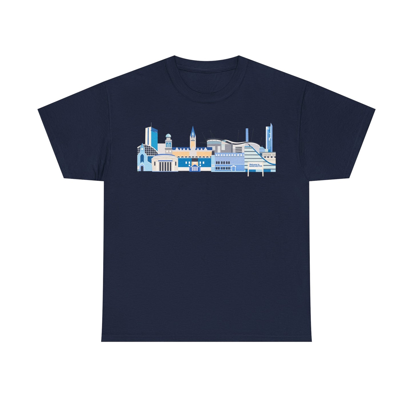 Manchester City Skyline Tee — Minimal Blue Urban Landscape T‑Shirt