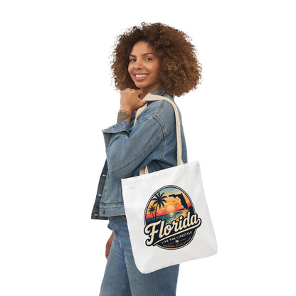 Florida Sunset Canvas Tote Bag — Retro Palm Beach Design