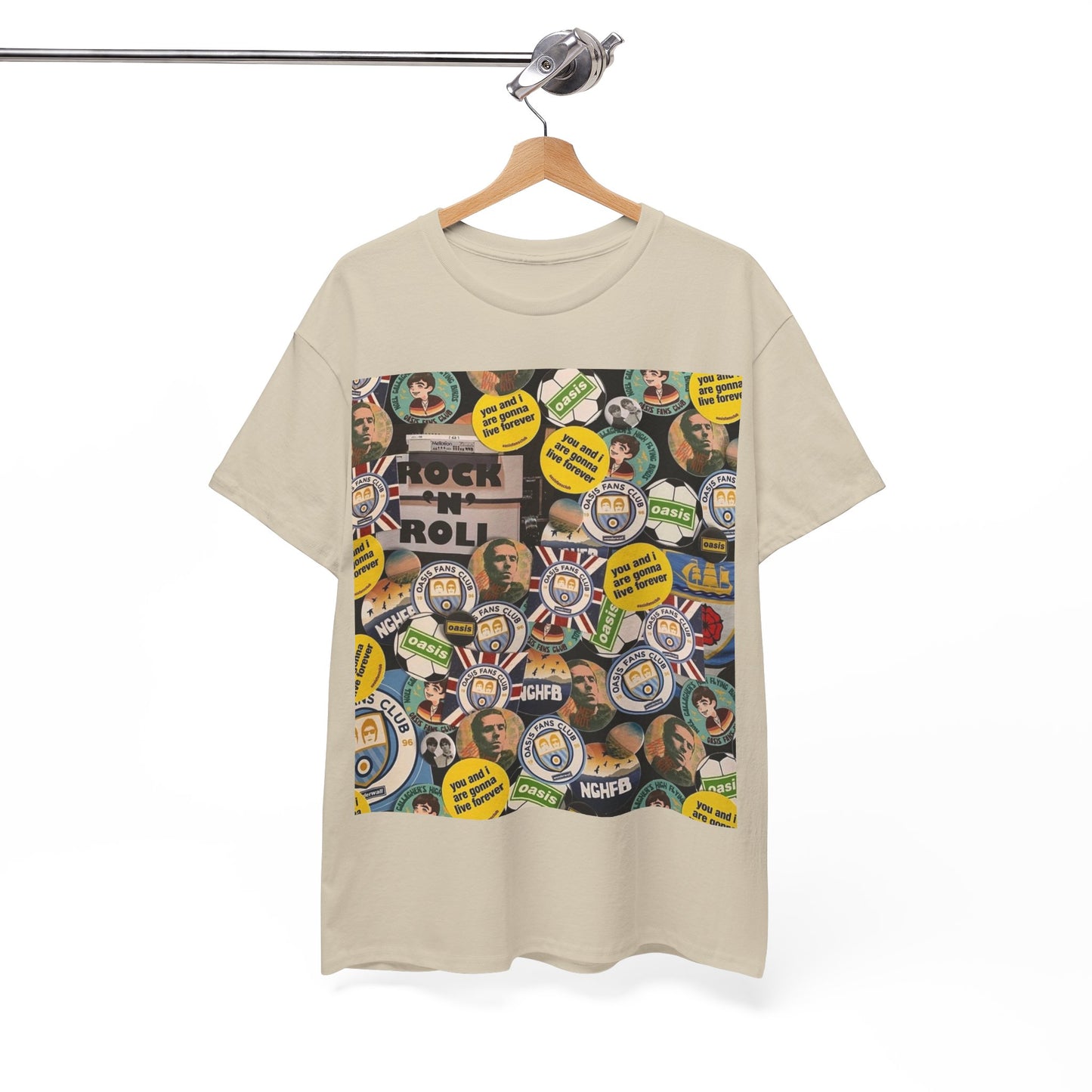 Oasis Rock & Roll Retro Button Collage Tee