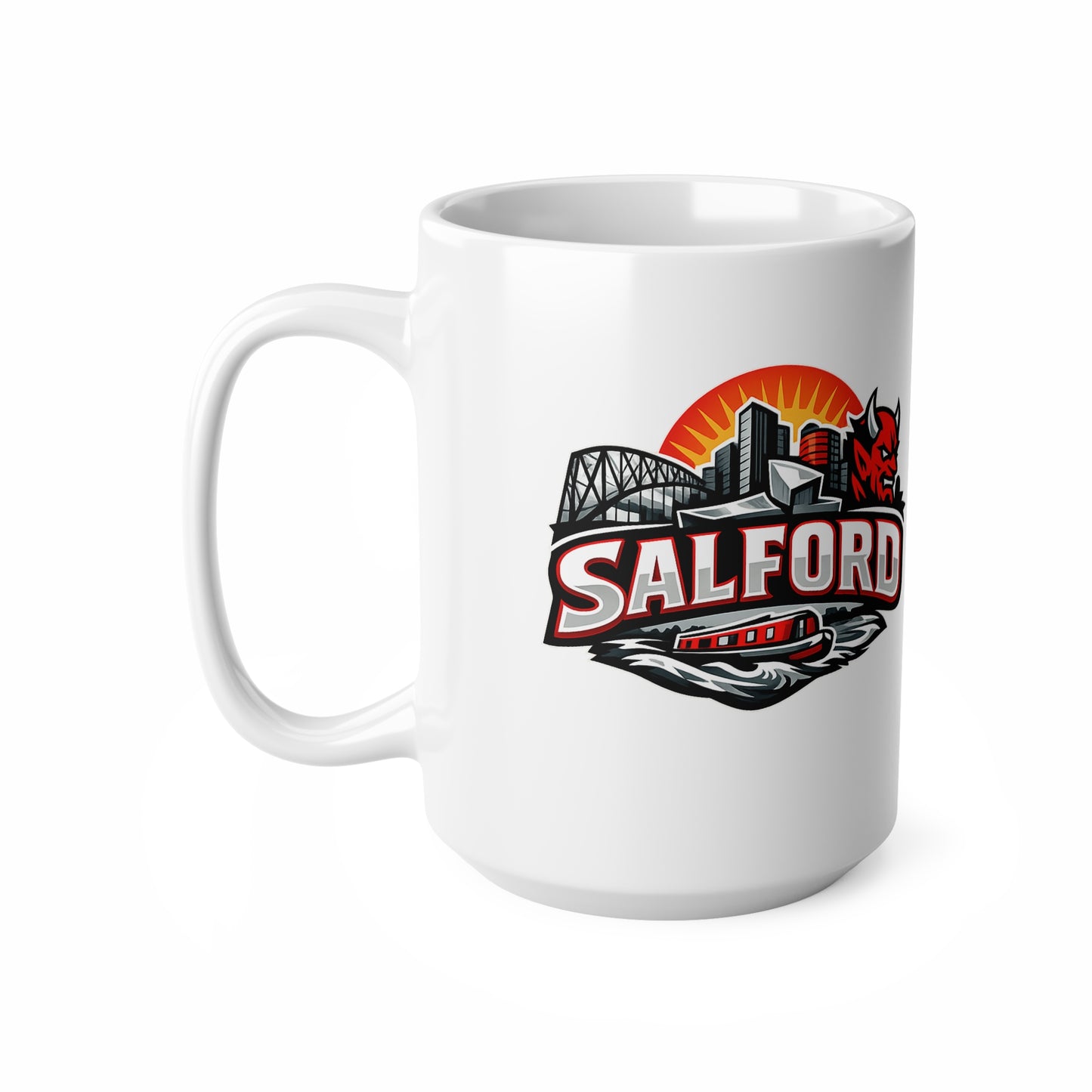 Salford City Skyline Coffee Mug – Devils Logo Ceramic Cup (11oz & 15oz)