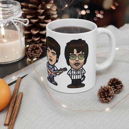 Oasis Cartoon Mug — Union Jack Guitar Character Ceramic Coffee Cup (11oz & 15oz)