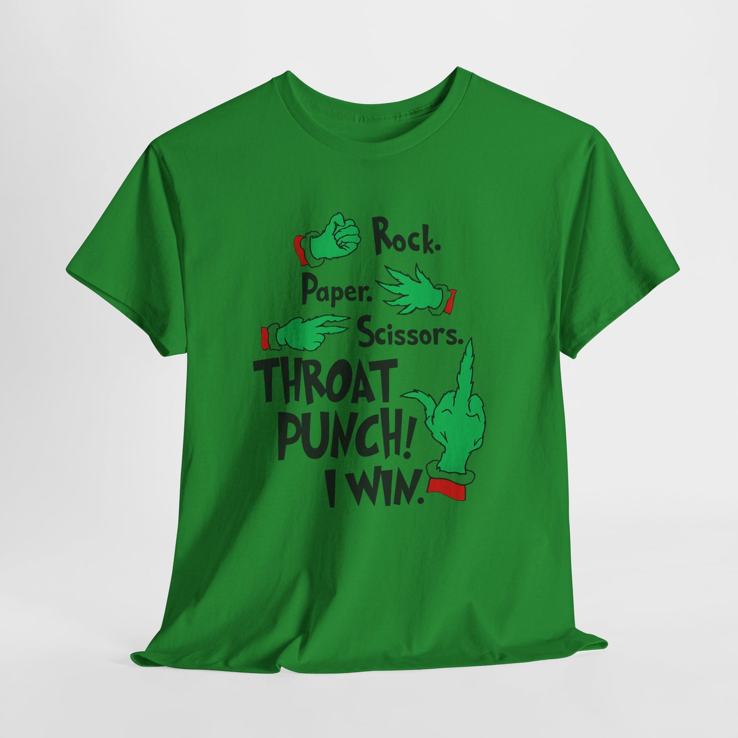 Funny Holiday Tee — "Rock. Paper. Scissors. Throat Punch! I Win" Graphic T-Shirt