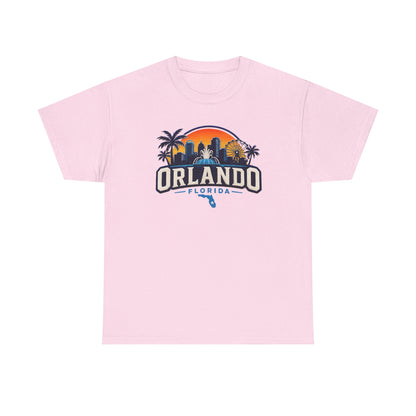 Orlando Florida Sunset T-Shirt — Retro Skyline & Palm Tree Vacation Tee