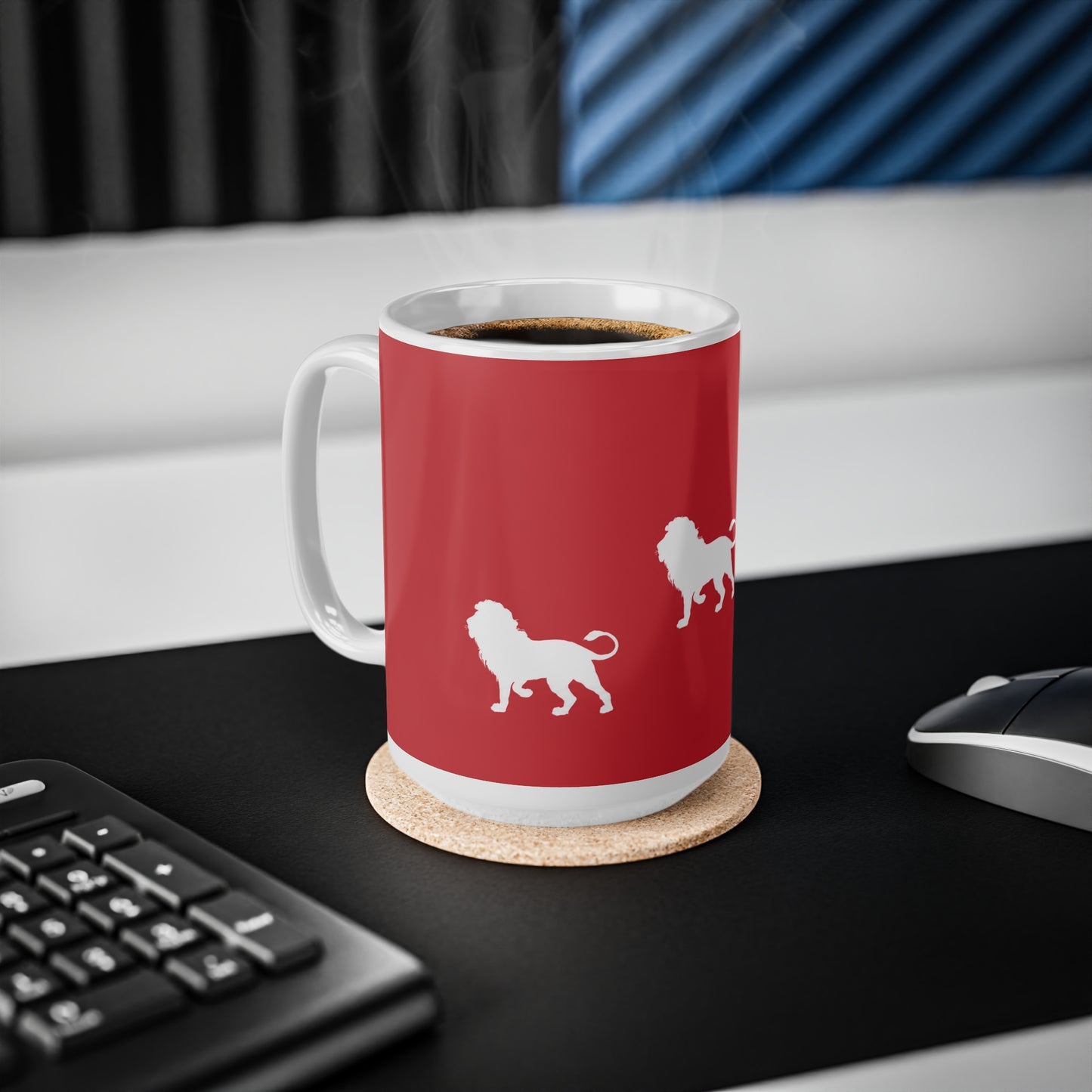 3 Lions Silhouette Ceramic Mug — Red Safari Coffee Cup (11oz & 15oz)