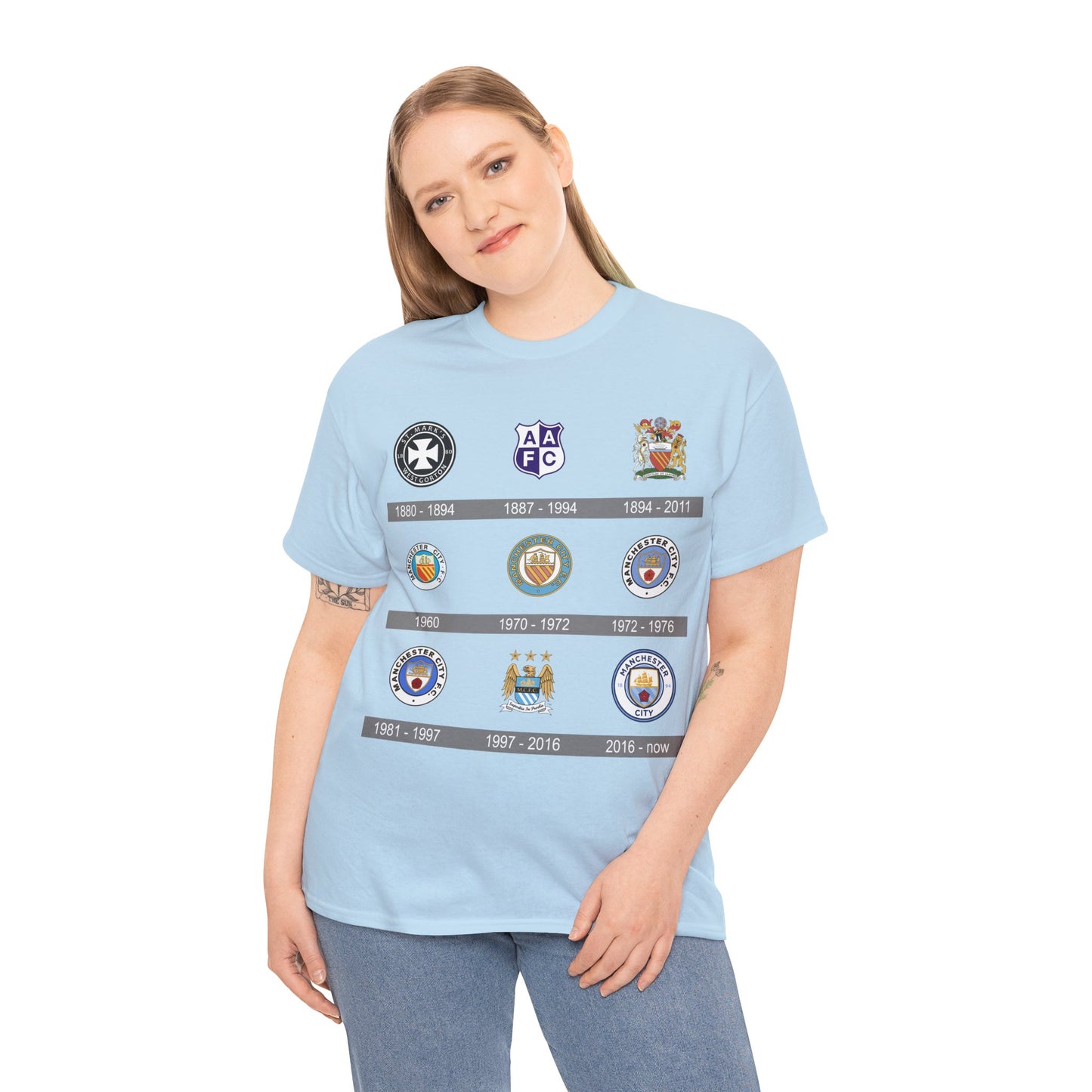 Manchester City Crest Timeline T-Shirt — Retro Club Crest History Tee