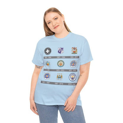 Manchester City Crest Timeline T-Shirt — Retro Club Crest History Tee